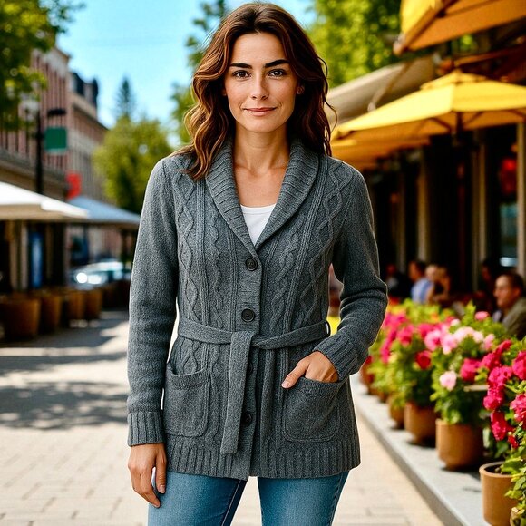 Joie Cardigan Sweater CASHMERE WOOL Shawl Collar Gray Button Closure & Belt - Picture 1 of 14